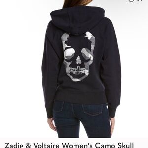 Zadig & Voltaire Women's Black Hoodie with Silver Skull